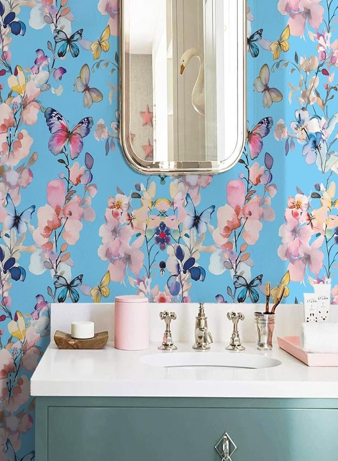 HOMEMATES Vintage Floral Peel and Stick Wallpaper Boho Floral Self-Adhesive Contact Paper for Bedroom, Wardrobe, Desktop - 45 x 304cm Removable Flower Wall Sticker (Boho Butterfly) - Image 2